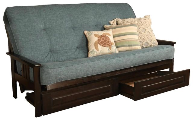 Kodiak Furniture Monterey Linen Aqua/Espresso Queen Storage Futon with Mattress -0