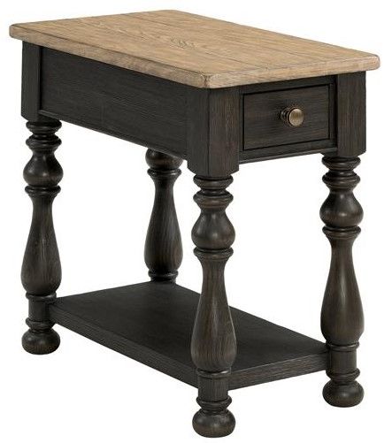 Riverside Furniture Barrington Antique Oak Chairside Table with Matte Black Base-0