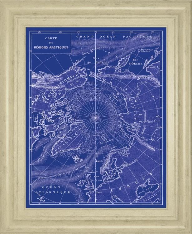 Classy Art Blue Arctic Map by The Vintage Collection Framed Print Wall Art-0