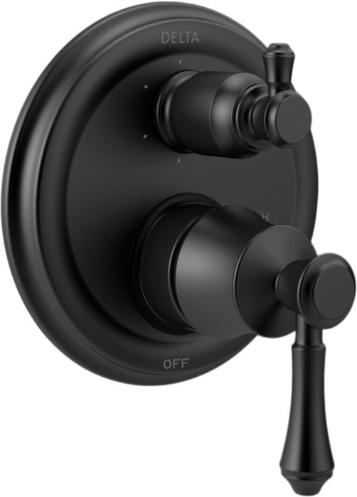 Delta Cassidy® Matte Black 6-Setting Two Handle Lever Diverter Trim-0