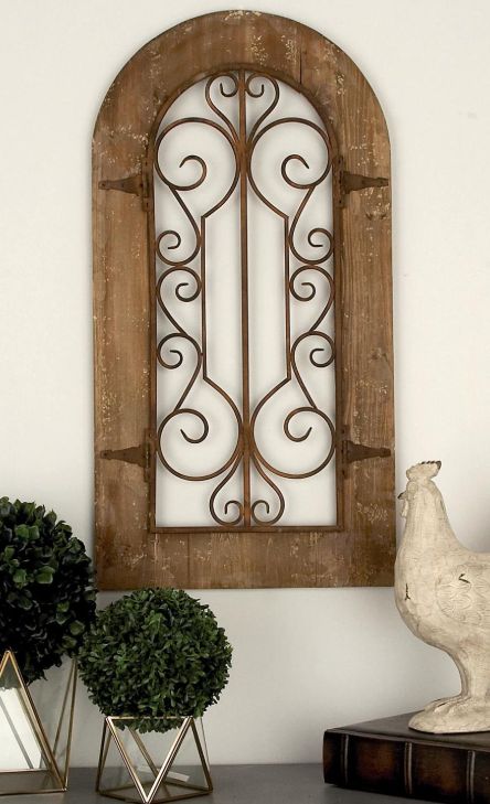 Deco Marche Scroll Arched Window Brown Wall Art Panel-4