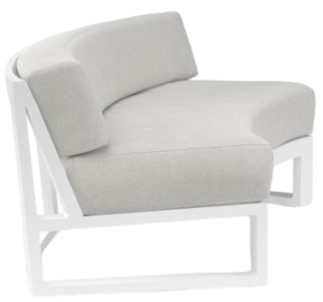 Sunset West Newport Satin White Aluminum Curved Armless Outdoor Loveseat with Cast Silver Cushion-1