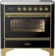 Ilve® Majestic III 36" Glossy Black Pro Style Induction Range with Triple Glass Door and Brass Trim-0