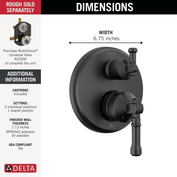 Delta Broderick® 14 Series Matte Black 3-Setting Integrated Diverter Trim-1