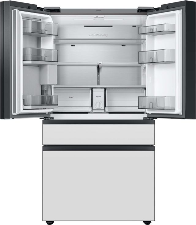 Samsung Bespoke 23 Cu. Ft. Custom Panel Ready/White Glass French Door Refrigerator with Family Hub™-3