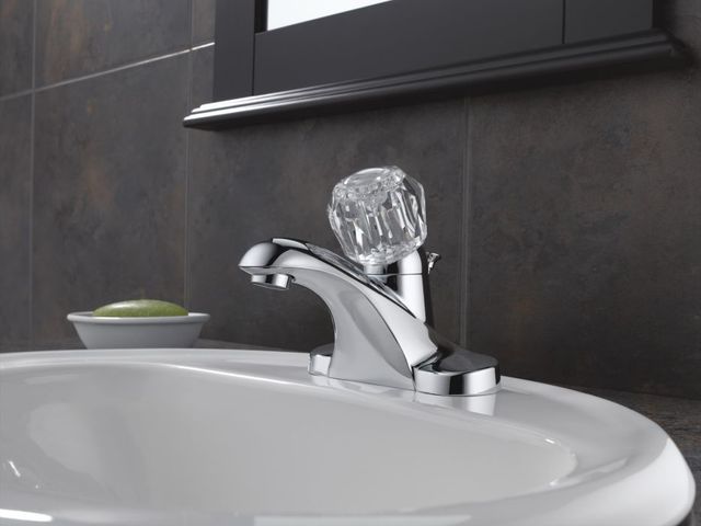 Delta Foundations® Chrome Single Handle Knob Centerset Bathroom Faucet with Drain-1