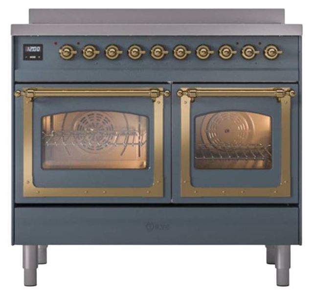 Ilve® Nostalgie II Noblesse 40'' Blue Gray Pro Style Induction Range with Brass Trim-1