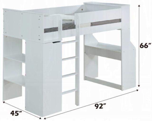 ACME Furniture Ragna White Twin Loft Bed with Desk and Wardrobe-2