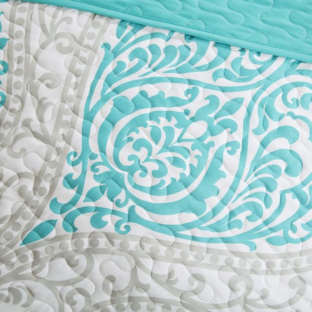 Olliix by Intelligent Design Senna Aqua King/California King Reversible Coverlet Set-4