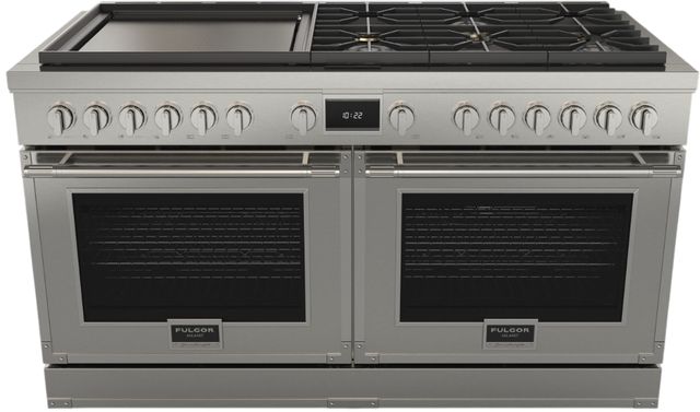 Fulgor Milano® Evoque 400 Series 60" Stainless Steel Pro Style Dual Fuel Hybrid Range with Stainless Steel Trim -0