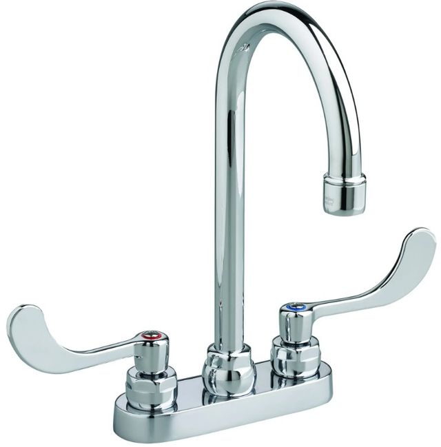 American Standard Monterrey® Polished Chrome 4" Centerset Gooseneck Faucet with Wrist Blade Handles and Limited Swivel-0