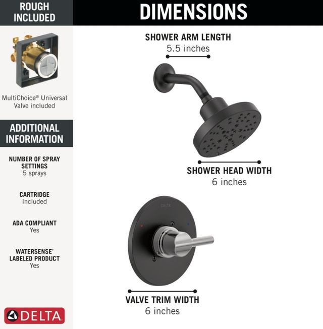 Delta Nicoli® Monitor® 14 Series H2Okinetic® Chrome/Matte Black Shower -2
