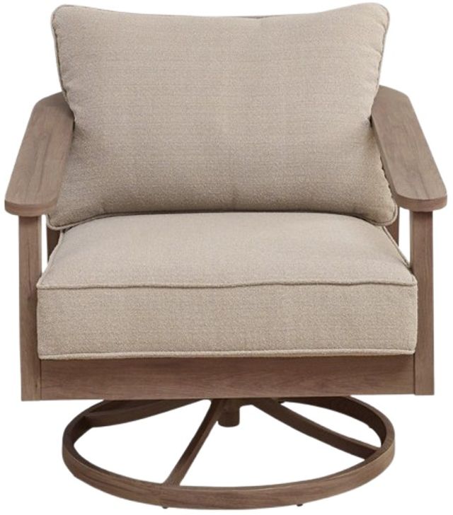 Signature Design by Ashley® Francis Beach Gray/Natural Aluminum/Fabric/Wicker Outdoor Swivel Lounge-2