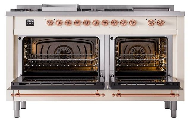 Ilve® Nostalgie II Noblesse 60'' Antique White Pro Style Dual Fuel Range with Copper Trim-1