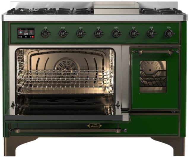 Ilve® Majestic III 48" Emerald Green Pro Style Dual Fuel Liquid Propane Range with Triple Glass Door and Burnished Trim-3