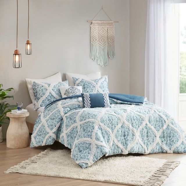 Olliix by Madison Park Rain 5 Piece Cotton Teal King/California King Comforter Set-0