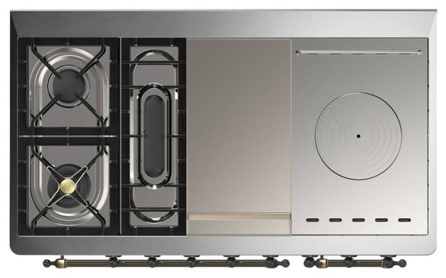 Ilve® Majestic III 48" Stainless Steel Pro Style Dual Fuel Liquid Propane Range with Solid Door and Burnished Trim-2