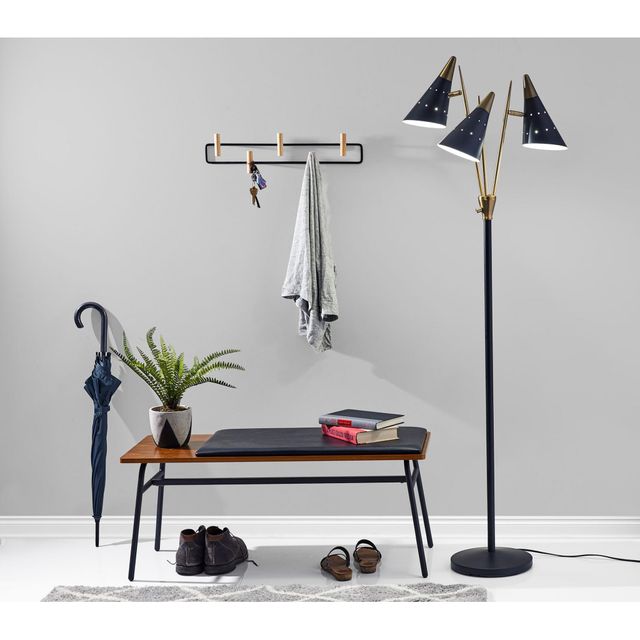 Adesso® Nadine Black/Antique Brass 3-Arm Floor Lamp-2