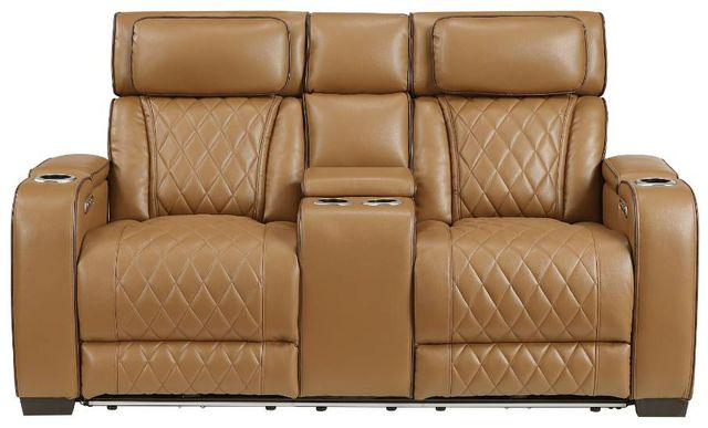 Homelegance® Fairway Brown Double Power Reclining Loveseat with Center Console-2