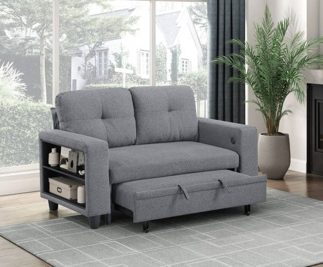 Homelegance® Robinson Gray Loveseat with Pull-Out Bed, Shelves, and Charging Ports-2