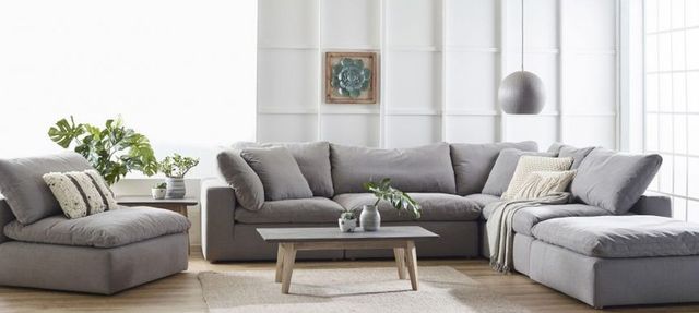 Moe's Home Collection Clay 6-Piece Light Grey L-Shaped Modular Sectional and Ottoman-0