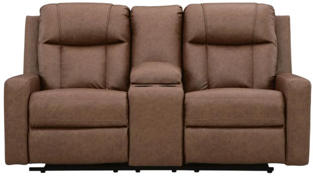 Benchcraft® Mackmenville Caramel Manual Reclining Loveseat with Console-3