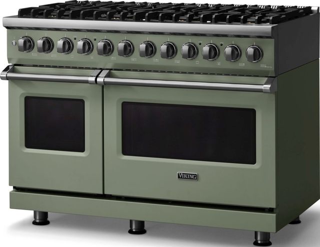 Viking® 5 Series 48" Eucalyptus Pro Style Dual Fuel (NG) Range with Polished Chrome Trim-3