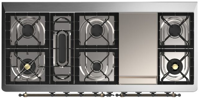 Ilve® Majestic III 60" White Pro Style Dual Fuel Liquid Propane Range with Triple Glass Door and Burnished Trim-3