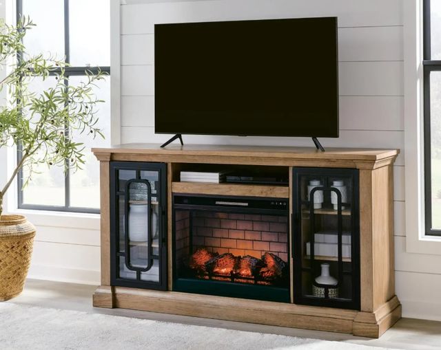 Signature Design by Ashley® Wittenmyer Black/Natural 72" TV Stand with Electric Fireplace-1