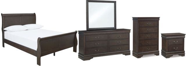 Signature Design by Ashley® Leewarden 5-Piece Dark Brown Queen Sleigh Bed Set-0