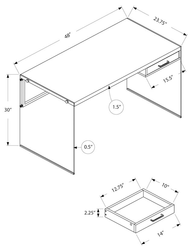 Monarch Specialties Inc. 48"L Brown Reclaimed Wood Glass Panel Computer Desk-3