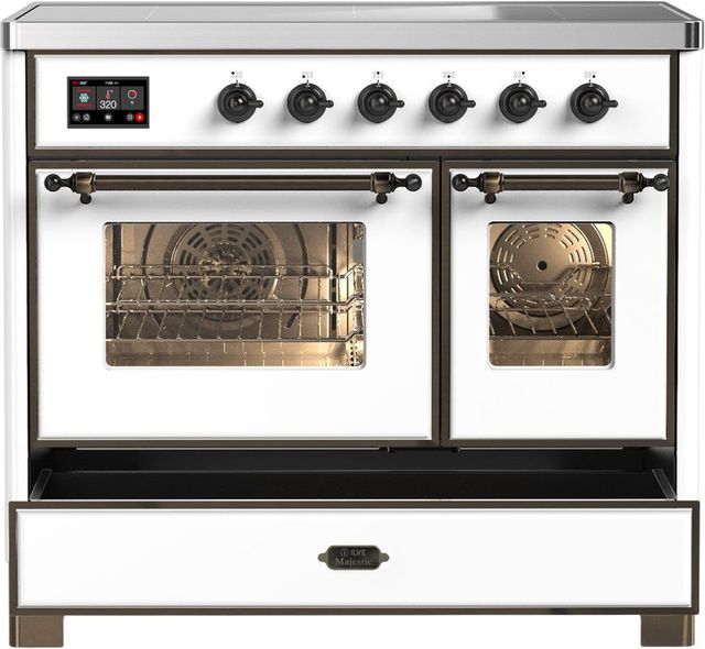 Ilve® Majestic III 40" White Pro Style Induction Range with Triple Glass Door and Burnished Trim-2
