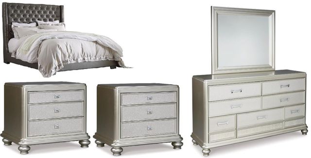 Signature Design by Ashley® Coralayne 5-Piece Gray Queen Upholstered Bed Set-0