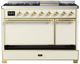 Ilve® Majestic III 48" Antique White Pro Style Dual Fuel Liquid Propane Range with Solid Door and Brass Trim-2