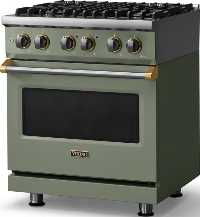 Viking® 5 Series 30" Eucalyptus Pro Style Dual Fuel (LP) Range with Brushed Brass Trim-3