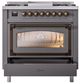 Ilve® Nostalgie II Noblesse 36'' Graphite Matte Pro Style Dual Fuel Range with Burnished Trim-3