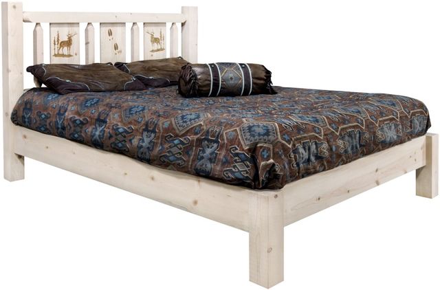 Montana Woodworks® Homestead Ready to Finish King Platform Bed with Laser Engraved Elk Design-0
