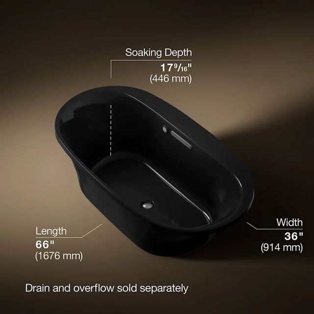 Kohler® Underscore® Black 65.5" x 35.75" Drop-In Bath with Bask® Heated Surface-4