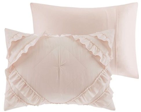 Olliix by Intelligent Design Kacie Blush Full/Queen Solid Coverlet Set with Tufted Diamond Ruffles-1
