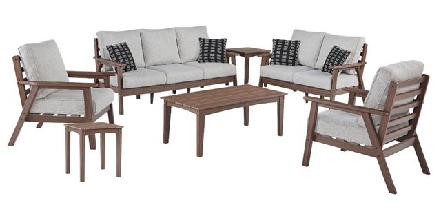 Signature Design by Ashley® Emmeline 7-Piece Beige/Brown Outdoor Conversation Set-0