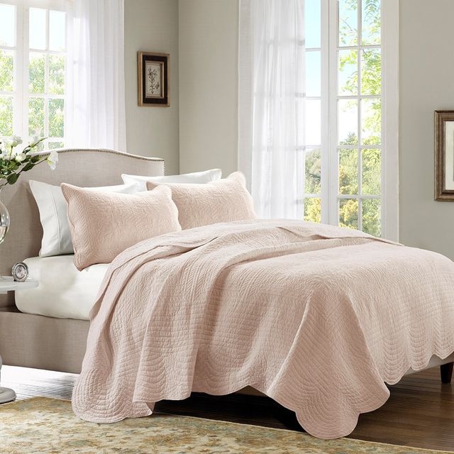 Olliix by Madison Park 3 Piece Blush King/California King Tuscany Reversible Scalloped Edge Coverlet Set-4