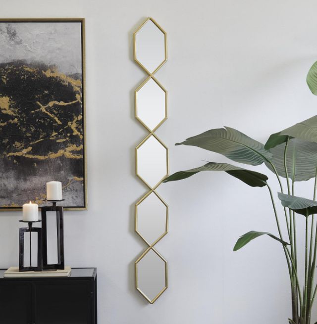 Deco Marche Gold Slim Stacked Chain 5-Layer Wall Mirror with Trellis Pattern-3