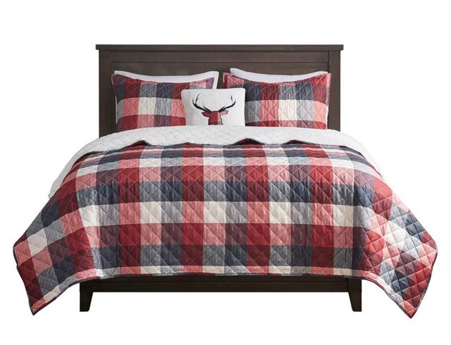 Olliix by Madison Park Pines Hill 4 Piece Red Full/Queen Printed Herringbone to Sherpa Reversible Coverlet Set-0