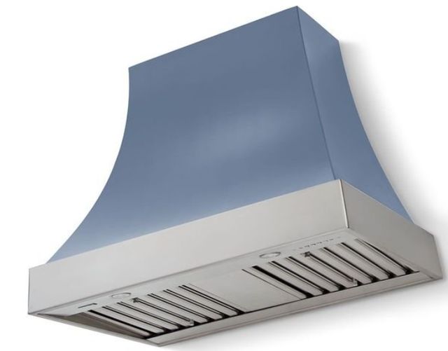 La Cornue CornuFé Cascade 36" Provence Blue Wall Mounted Range Hood with Satin Chrome Trim-0