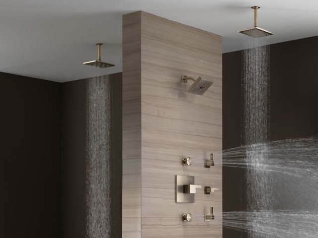 Brizo Essential™ Brilliance® Brushed Nickel 7" Linear Square Wall Mount Shower Arm and Flange-4