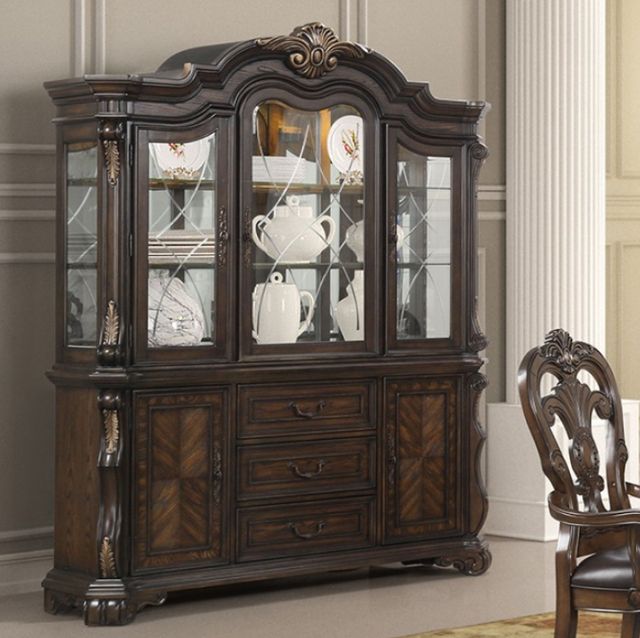 Furniture of America® Leovanni 2-Piece Dark Brown Hutch and Buffet Set-1
