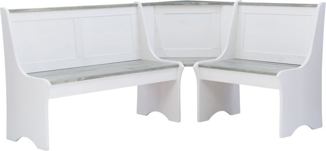 Linon Coastal 3-Piece Greywash White Corner Nook Set-3