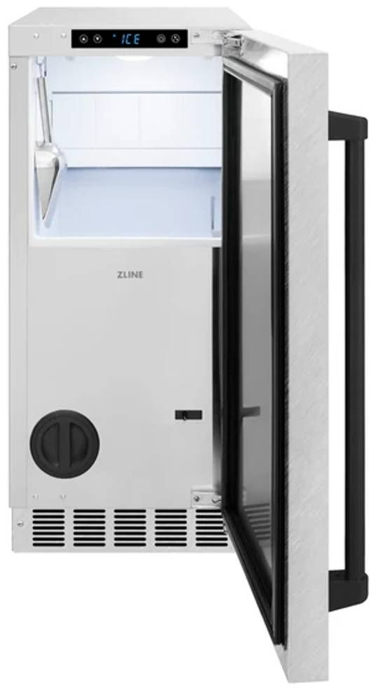 ZLINE Touchstone 15" 66 lb. Stainless Steel Gourmet Ice Maker with Drain Pump and Satin Stainless Steel Door with Matte Black Handle-2