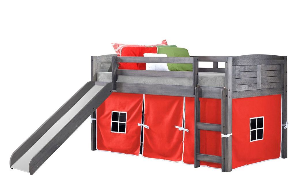 Donco Kids Louver Antique Grey Twin Low Loft Bed with Slide and