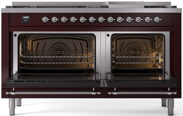 Ilve® Nostalgie II Series 60" Burgundy Pro Style Dual Fuel Range-1